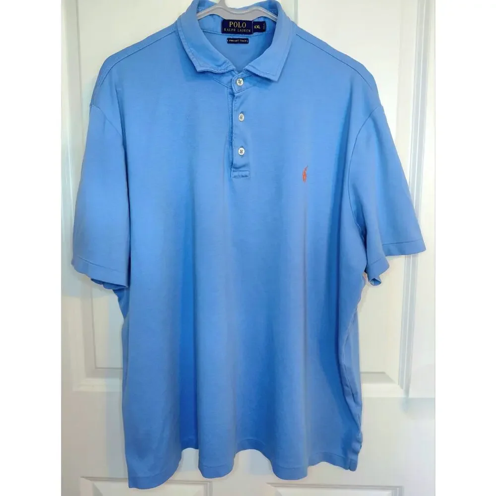 Polo Ralph Lauren Pima Soft Touch Polo Shirt Men’s XXL Blue Orange Pony Pristine